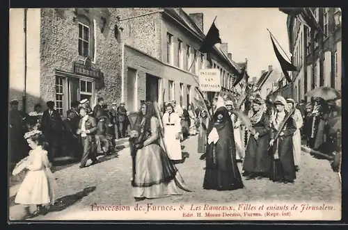 AK Furnes, Les Rameaux, Filles et enfants de Jerusalem