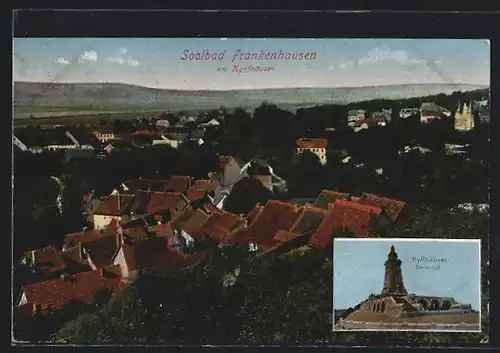 AK Frankenhausen am Kyffhäuser, Teilansicht, Kyffhäuser-Denkmal