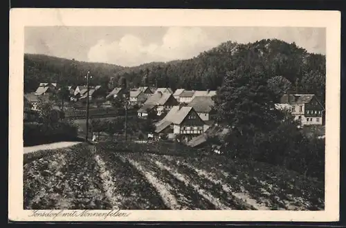 AK Jonsdorf, Teilansicht mit Nonnenfelsen