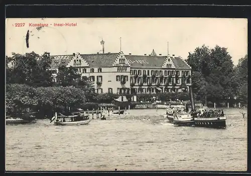 AK Konstanz, Insel-Hotel mit Dampfer