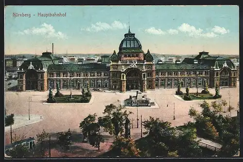 AK Nürnberg, Anlagen und Denkmal vor dem Hauptbahnhof