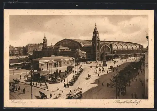 AK Hamburg-St.Georg, Hauptbahnhof mit Strassenbahn