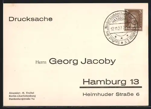 AK Hamburg-Rotherbaum, Georg Jacoby, Heimhuder Strasse 6, Werbe-und Gelegenheitsstempel