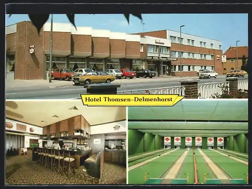 AK Delmenhorst, Hotel Thomsen, Bremer Strasse 186, Innenansichten Bar und Kegelbahn