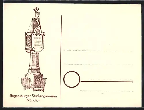 Künstler-AK München, Regensburger Studiengenossen, Student auf einem Turm