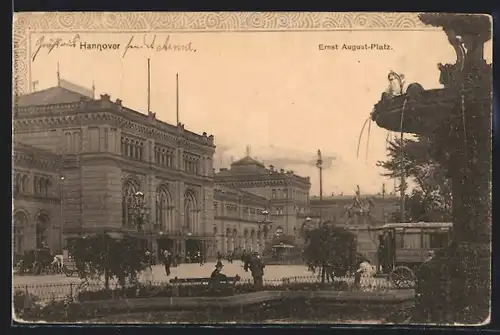 AK Hannover, Ernst August-Platz mit Strassenbahn