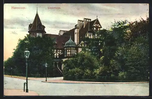 AK Hannover, Listerturm mit Strassenpartie