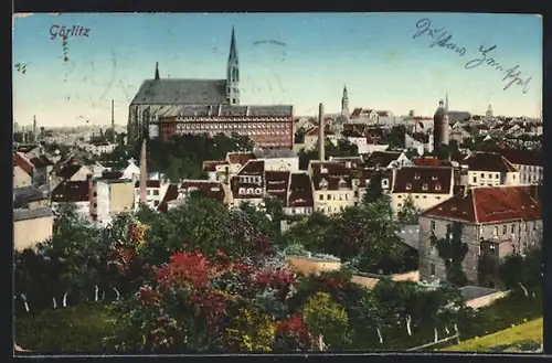 AK Görlitz, Teilansicht mit Kirche