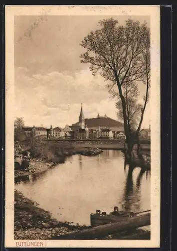 AK Tuttlingen, Uferpartie mit Kirche