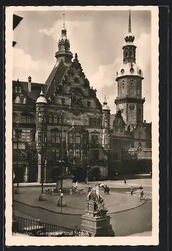 AK Dresden, Georgentor und Schloss mit Denkmal