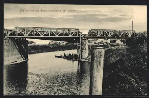 AK Wehlau, Die gesprengte Eisenbahnbrücke