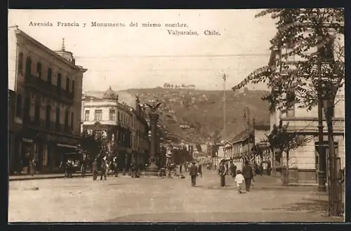AK Valparaíso, Avenida Francia y Monumento del mismo nombre
