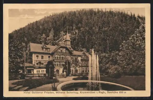AK Krummhübel i. Rsgb., Hotel Goldener Frieden, Bes. Wilhelm Scherhag