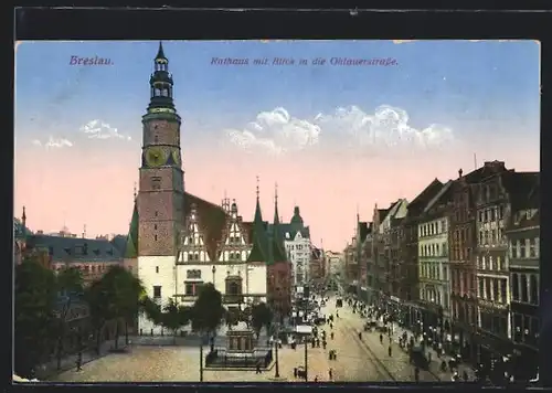 AK Breslau, rathaus mit Blick in die Ohlauer Strasse