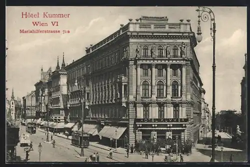 AK Wien, Hotel Kummer in der Mariahilferstrasse, Strassenbahn