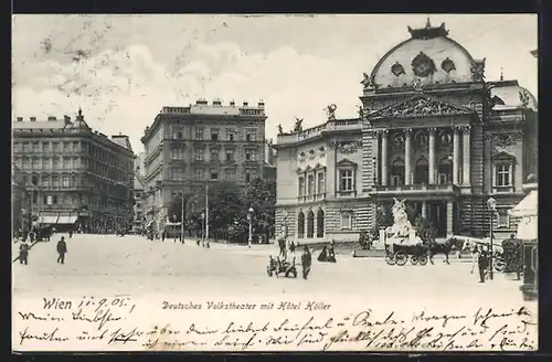 AK Wien, Deutsches Volkstheater mit Hotel Höller