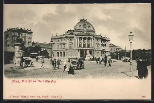 AK Wien, Deutsches Volkstheater mit Litfasssäule