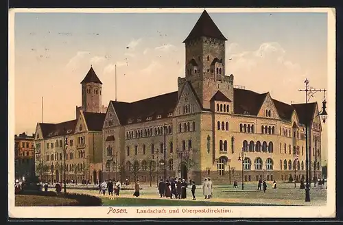 AK Posen / Poznan, Landschaft und Oberpostdirektion