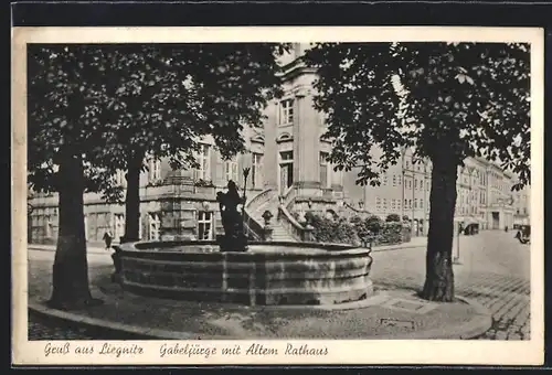 AK Liegnitz, Gabeljürge mit Altem Rathaus