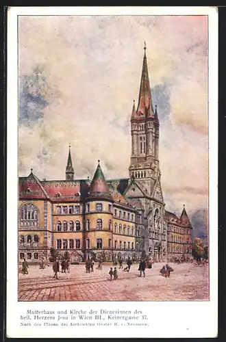 Künstler-AK Wien, Mutterhaus und Kirche der Dienerinnen des heil. Herzens Jesu, Keinergasse 37