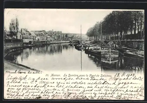 AK Namur, La Sambre avec le Pont de Salzines