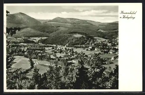 AK Krummhübel, Ortsansicht m. Hochgebirge