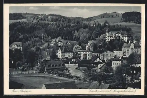 AK Bad Reinerz, Sanatorium mit Kriegerdenkmal