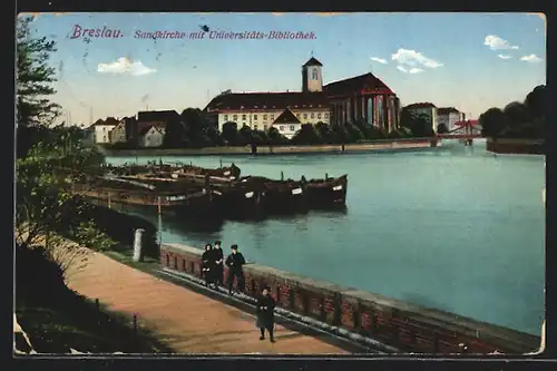 AK Breslau, Sandkirche mit Universitäts-Bibliothek