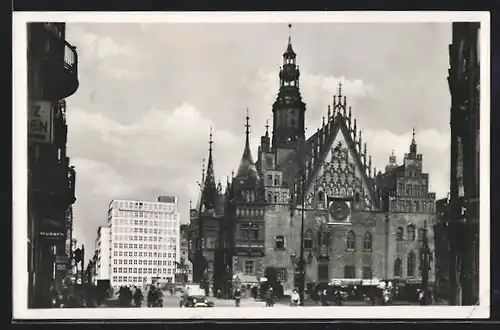 AK Breslau, Ring mit Rathaus u. Hochhaus