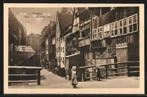AK Breslau, Partie an der alten Ohle mit Mädchen