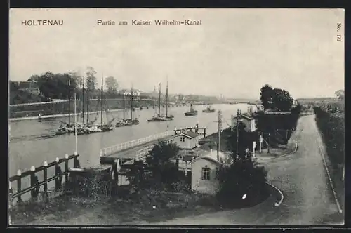 AK Holtenau, Partie am Kaiser Wilhelm-Kanal mit Booten