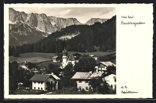 AK Au bei Berchtesgaden, Ortspartie mit Kirche