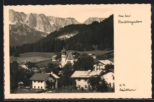 AK Au bei Berchtesgaden, Ortspartie mit Kirche