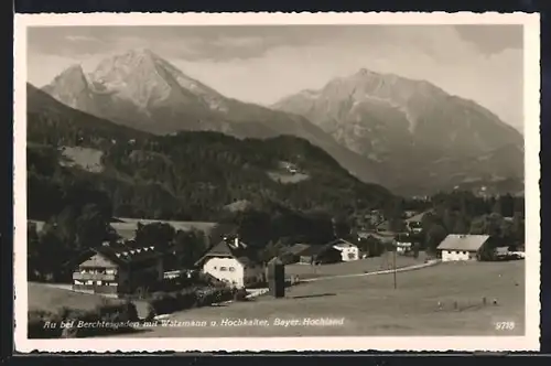 AK Au bei Berchtesgaden, Ortspartie mit Watzmann und Hochkalter