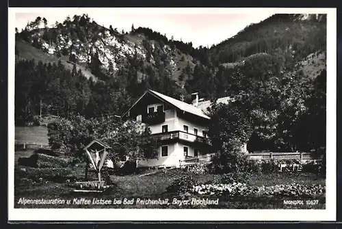 AK Bad Reichenhall /Bayer. Hochland, Alpenrestaurant und Cafe Listsee mit Flurkreuz