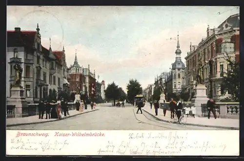 AK Braunschweig, Kaiser-Wilhelmbrücke mit Strassenbahn