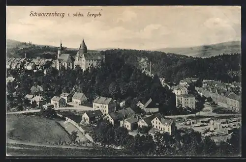 AK Schwarzenberg i. sächs. Erzgeb., Teilansicht mit Kirche