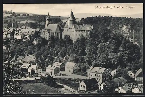 AK Schwarzenberg i. sächs. Erzgeb., Ortspartie mit Kirche