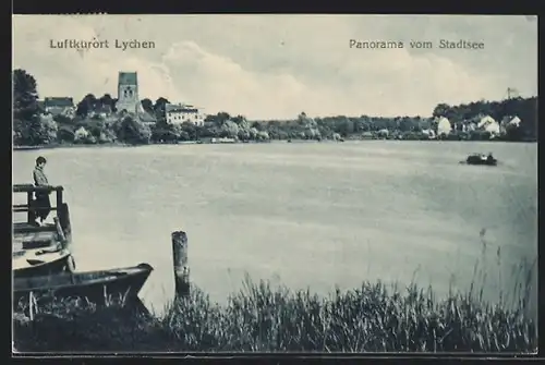 AK Lychen, Panorama vom Stadtsee