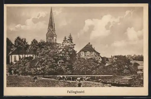 AK Fallingbostel, Ortspartie mit Kirche