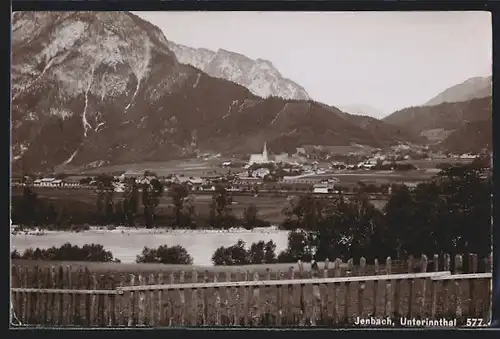 Foto-AK Fritz Gratl: Jenbach /Unterinnthal, Teilansicht mit Kirche und Bergen