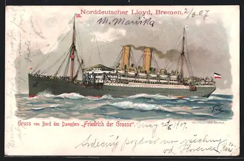 Künstler-AK Themistokles von Eckenbrecher: Passagierschiff Prinz Eitel Friedrich, Norddeutscher Lloyd Bremen