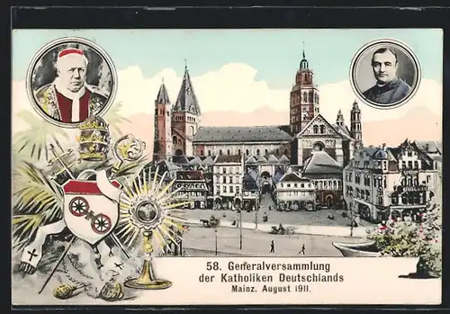 AK Mainz, 58. Generalversammlung der Katholiken Deutschlands 1911, Portraits von Geistlichen, Kloster-Ansicht