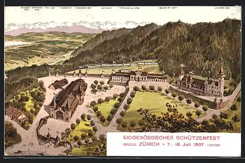 AK Zürich, Eidgenössisches Schützenfest 1907, Festgelände aus der Vogelschau