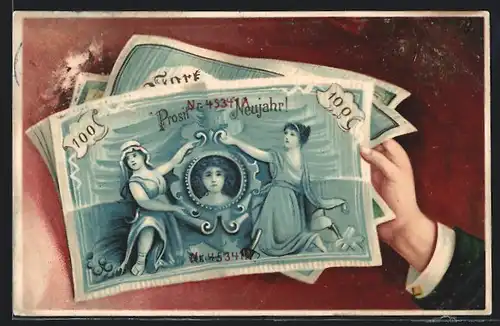 AK Neujahrsgruss, Geldscheine