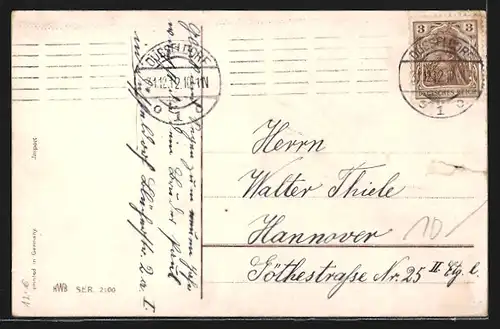 AK Schwalben halten einen Geldschein über Zwanzig Mark im Schnabel, Glückliches Neujahr!