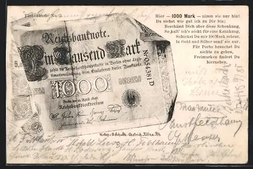 AK Gefalteter Tausend-Mark-Schein