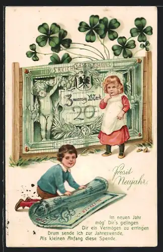 AK Kinder rollen grosse Gelscheine, Kleeblätter