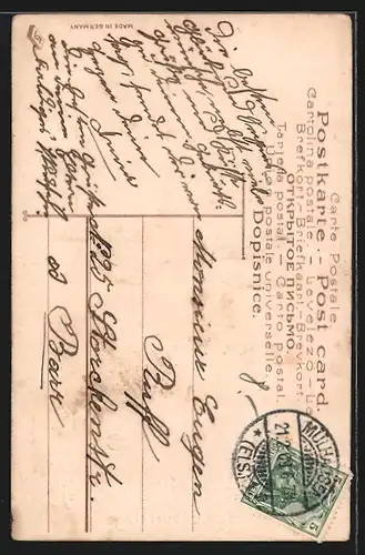 AK Frau durch zerrissenen Geldschein, Neujahrsgruss