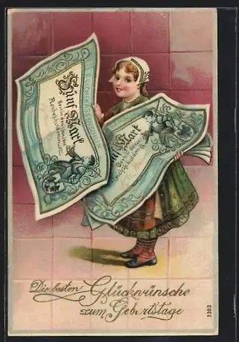 AK Junge Frau überbringt Geldscheine